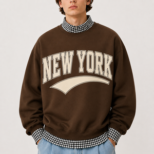 Sweat-shirt à col montant pour homme personnalisé, imprimé New York, coupe ample, décontracté, manches régulières, en coton French Terry, style automne - Product Image 1