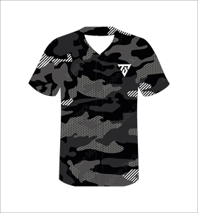 เสื้อเบสบอลผู้ชายแบบสั่งทำ สีดำลายพราง พิมพ์ลายแบบซับลิเมชั่น คอวี แขนสั้น ระบายอากาศได้ดี ผลิตจากโพลีเอสเตอร์ ทรงปกติ - Product Image 5