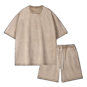 Ensemble deux-pièces personnalisé pour hommes ensemble t-shirt et short délavés à l'acide survêtement en coton épais - Product Image 6
