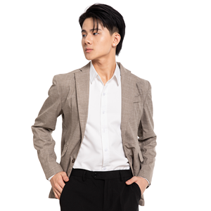 Blazer pour homme de style britannique à simple boutonnage, col cranté, coupe classique, tissu en polyester respirant, couleur beige - Product Image 1
