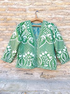 Premium Boho Style Suzani Embroidered <b>Velvet</b> <b>Jacket</b> for Women Colorful Floral Design Stand Collar Handmade Spring Outerwear - Product Image 1