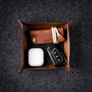 Plateau de protection pliable en cuir véritable grainé, organiseur de bureau en cuir de vachette texturé, marque personnalisée GLTY-0105 - Product Image 4