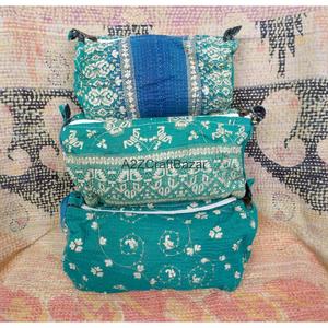 100% Pure Cotton Kantha Fabric Zipper Closure Boho Style Eco-Friendly Durable Lightweight Multi-Function <b>Bag</b> Cosmetic - Product Image 1