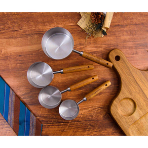 Silver Color Stainless Steel Measuring Cups And Set For Measuring Oil <b>Kitchen</b> <b>Tools</b> & <b>Gadgets</b> Handcrafted Set With Wooden Handle - Product Image 2
