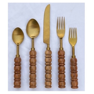 Premium Mirrored Steel Gold Cutlery <b>Set</b> with Rattan Handles Elegant Piece <b>Flatware</b> <b>Set</b> for Modern Dining Table Wedding Tableware - Product Image 2
