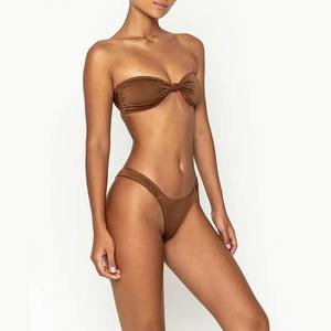 Maillot de bain bikini deux pièces pour femme en nylon et élasthanne à carreaux, tissu extensible léger, personnalisable, vente en gros OEM - Product Image 6