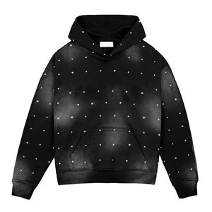 Sweat-shirts pour hommes en coton 100% 330 g/m², style streetwear vintage délavé, coupe ample, imprimé numérique avec strass sur toute la surface. - Product Image 6