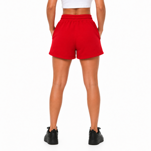 Shorts d'hiver pour femmes à taille haute en polaire épaisse avec cordon de serrage et poches latérales, personnalisables avec logo – Shorts de sport en polaire sur mesure - Product Image 2