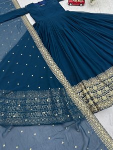 Vestido Moderno con Dupatta de Faux Georgette y Bordado de Lentejuelas, Traje para Fiestas y Eventos, Largo hasta el Suelo - Product Image 6