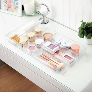 SimpleSort 6-Piece Stackable Clear Drawer Organizer Set 12\" X 3\" X 2\" <b>Rectangle</b> Trays for Narrow Makeup Vanity Storage <b>Bins</b> - Product Image 5