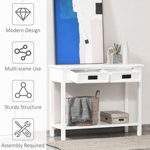 Consolle Moderna Bianca con 2 Cassetti Contenitori e Ripiano Aperto per Ingresso, Soggiorno o Camera da Letto - Per Uso Domestico o Commerciale - Product Image 6