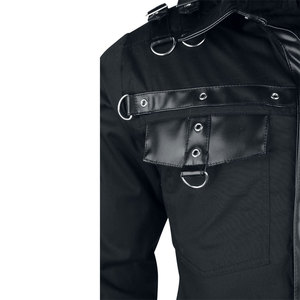 Top Sell Gothic Punk Long Sleeve Cotton Shirt Rockwear with Faux Leather Trim D-Rings and Shoulder Buckle Straps - Product Image 5