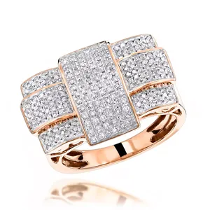 Bague pour homme EtherStar en or avec diamant de 1,00 ct, plaque à boucle géométrique étagée et bande pavée - Product Image 4
