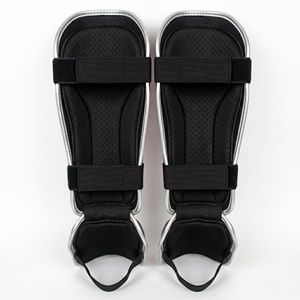 Protège-tibias professionnels en PU bleu clair et rouge, élastiques, ajustables avec fermeture auto-agrippante pour la boxe, équipement de protection pour adultes - Product Image 2