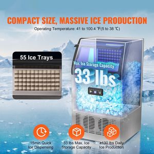 Macchina Commerciale per Produzione Ghiaccio 130 libbre/24H, Capacità di Stoccaggio 33 libbre, 55 Cubetti di Ghiaccio, 15 Minuti - Display Digitale LED, 500 kg, Nuova - Product Image 2