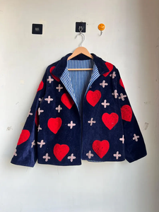 Veste kimono en velours de coton 100% faite à la main |   Automne/Hiver Respirant Écologique Séchage Rapide Anti-Plis Col Rond Matelassé - Product Image 4