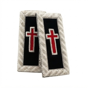 Black Silver Epaulette Pair Red <b>Cross</b> Design Hand Embroidered Ceremonial Shoulder Board <b>Patch</b> - Product Image 2