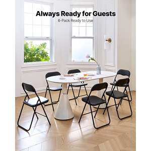 6 Pack sedie pieghevoli portatili in pelle nera con cuscino imbottito - Product Image 2