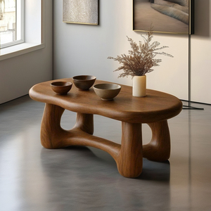 Meubles de maison Table basse sculpturale à bord vivant Table centrale en bois fait à la main en bois naturel Table de déclaration décor à la maison - Product Image 1