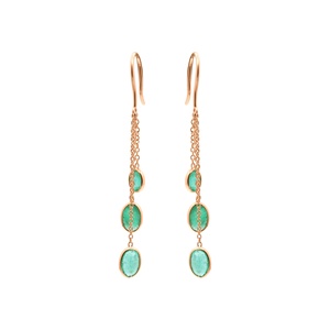 Pendientes de Cadena con 3 Piedras de Esmeralda Ovalada Natural en Oro Amarillo de 14k, Joyas Memoria, Venta al Por Mayor - Product Image 2