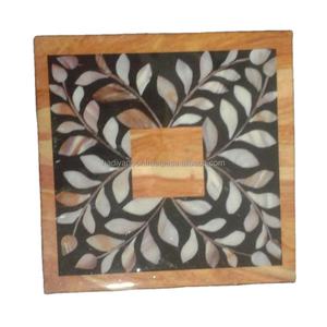 Sous-verre incrusté en bois et os artisanat de forme carrée de qualité supérieure avec motif de fleurs à bas prix personnalisé - Product Image 1