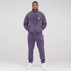 Men Sun Faded Tracksuit Soft Washed Athletic Set Breathable Comfort Fit Jacket And <b>Jogger</b> For Training Daily Casual Wear - Product Image 1