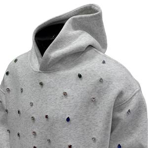 Sweat à capuche pour homme de haute qualité, 100% coton, effet délavé, coupe courte, unisexe, streetwear, strass vieillis, coupe oversize - Product Image 6
