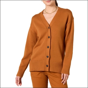 Moda femenina: Superventas de verano, suéter casual de acrílico sólido con cuello en V, manga larga, transpirable, con bolsillo y botones, tejido a máquina. - Product Image 1