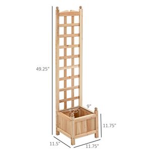 Natural Wooden Raised Flower Bed Trellis for Climbing Plants 11.75x11.5x49.25 Inches Rustic Finish <b>Planter</b> <b>Box</b> Metal <b>Planters</b> - Product Image 3