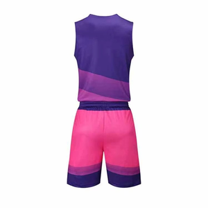 Ensemble de maillots de basket-ball sublimés personnalisés unisexe, color-blocks roses, anti-humidité, séchage rapide, respirant, 100 % polyester - Product Image 6