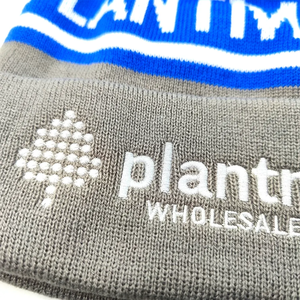 Plantmark Knitted Beanie Hat With <b>Pom</b> <b>Pom</b> Gray Blue <b>White</b> Embroidered Logo Unisex Adult Casual Winter Hat with custom logo - Product Image 6