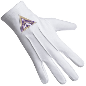 Gants de cérémonie en coton blanc pur avec patch triangulaire brodé - Product Image 3