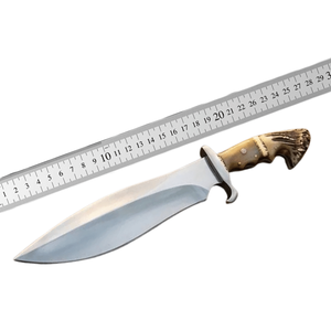 Cuchillo Bowie de Caza Hecho a Mano con Hoja de Acero Pulido y Mango de Asta de Ciervo – Cuchillo de Hoja Fija Personalizado con Funda de Cuero al por Mayor - Product Image 6