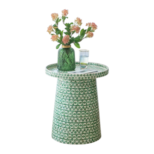 Premium Shell Inlay Mother of Pearl Accent Stool for Living Room Decor - Product Image 2