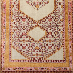 DECORDEC Mustard Gold Pink Floral Medallion <b>Rug</b> Modern Ornamental Area Carpet Non-Slip Backing 100% New Zealand Wool for Living - Product Image 1