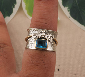 Luxury Classic Blue Topaz Bee Ring 925 Sterling <b>Silver</b> Square Handmade <b>Band</b> for Women <b>Wedding</b> Fashion Jewelry Wholesale - Product Image 6