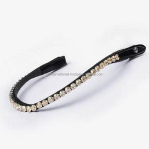 Productos de cuero grueso para caballos, hechos a mano, con forma de onda, banda para la frente de caballo de cuero Premium negro o marrón con cristales redondos ostentosos - Product Image 4