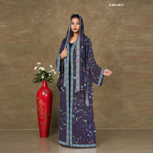 Chiffon Floral Printed Open Front Abaya Style <b>Shrug</b> with Hood Border Panel Modest Fashion Long Length Elegant Flow Design - Product Image 3
