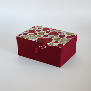 Designer <b>Heart</b> Beaded Jewelry Organizer Red Gold Embroidered MDF Gift Box for Boutique and Wholesale Buyers - Product Image 1