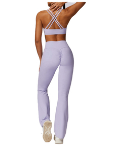 Ensemble de vêtements de yoga pour femmes, tenue de sport active avec soutien-gorge et pantalon côtelé à poches, effet push-up fessier, pour la course et le yoga - Product Image 4