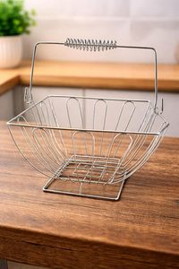 Panier en fil d'acier inoxydable avec poignée, panier de rangement et de service multifonctionnel pour la cuisine - Product Image 3