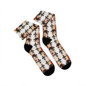 Custom Geometric Design <b>Socks</b> With <b>White</b> Stripes Knitted Cotton Breathable <b>Men's</b> Summer Daily Wear Regular Style <b>Socks</b> - Product Image 1