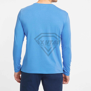 Mens Custom Long Sleeve T Shirt Cotton Blank Crew <b>Neck</b> Tee Shirt Bulk <b>Light</b> Blue Plain Tshirt Wholesale Clothing Manufacturer - Product Image 3
