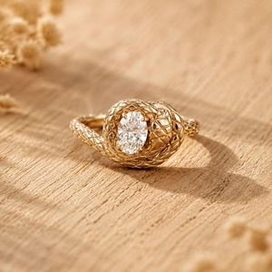 Anillo Solitario de Platino con Diamante Cultivado en Laboratorio de Corte Ovalado de Buena Calidad, Diseño de Serpiente, Aniversario, Gótico, Único - Product Image 5