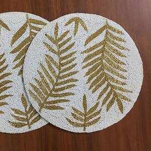 Eco-Friendly Handmade <b>Round</b> Embroidered Place Mat with Gold Fern Pattern Bohemian Style <b>Cloth</b> <b>Table</b> Mat for Home Decor - Product Image 6