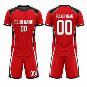 Conjunto de Camiseta de Fútbol Roja Personalizada Unisex de Manga Corta con Cuello Alto, Sublimada, Transpirable, de Malla de Poliéster Ligera con Diseño Floral - Product Image 1