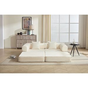 Divano Letto Modulare Convertibile in Corduroy da 78 Pollici con 2 Cuscini, Estensibile e Salvaspazio, Divano da Terra Compresso per Soggiorno - Product Image 5