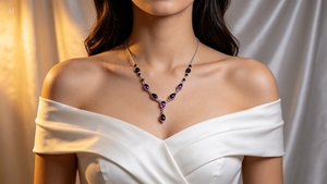 Handcrafted 925 Sterling Silver <b>Necklace</b> with Genuine <b>African</b> Amethyst Gemstone Diamond and Pearl Birthday Present Solutions - Product Image 5