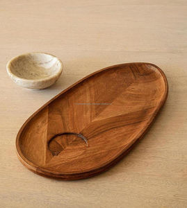 ถาดเสิร์ฟไม้อะคาเซียขนาดใหญ่งานฝีมือสุดหรูพร้อมดีไซน์ใบและด้ามจับไม้ไผ่ทรงกลมสำหรับใช้ในห้องครัวและบ้าน - Product Image 5