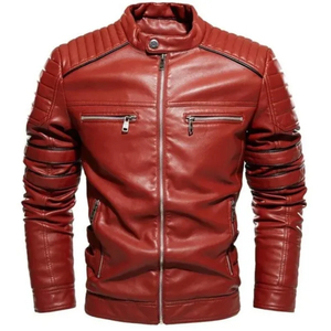 New Causal Vintage Genuine Leather Loose Nonwoven High Street Waterproof Windproof Stand Collar Winter Safari Plain Dyed Pocket - Product Image 2